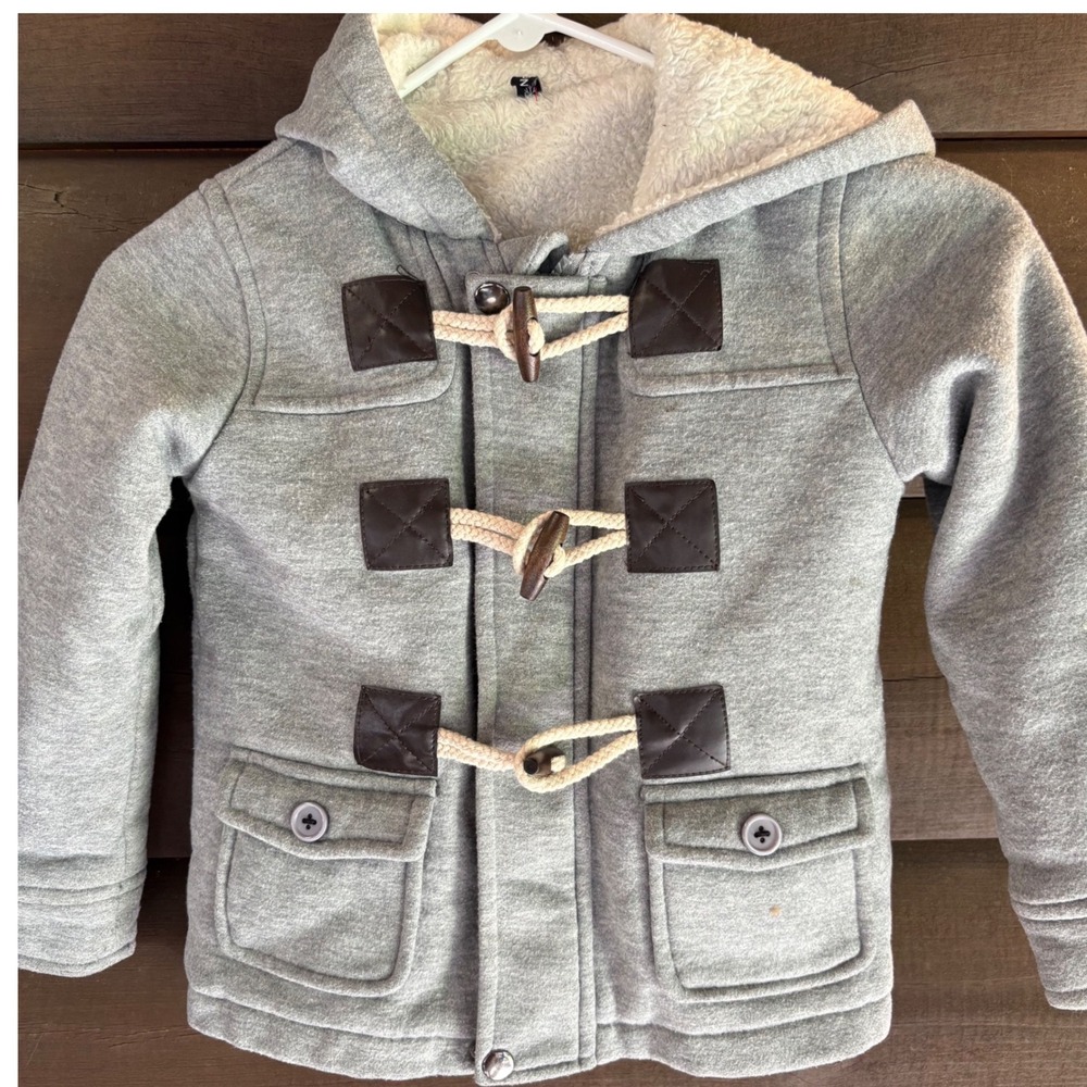 Pengying Boys Grey Sherpa Lined Toggle Duffle Coat Jacket Size 130 M9T02